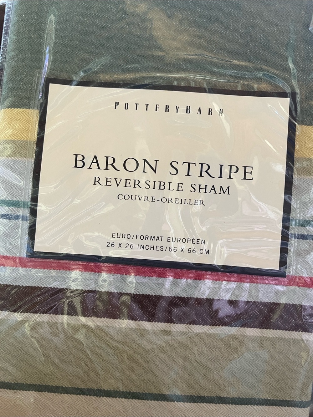 3 x Pottery Barn “Baron” Stripe Reversible Euro Shams - Multi Stripe - NWT - Picture 3 of 4